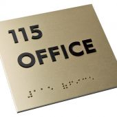 Plaque aluminium champagne, lettres découpées, écriture braille